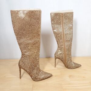 Steve Madden Valinda Rhinestone Boots Women's Sz 8M Champagne Bronze Knee High